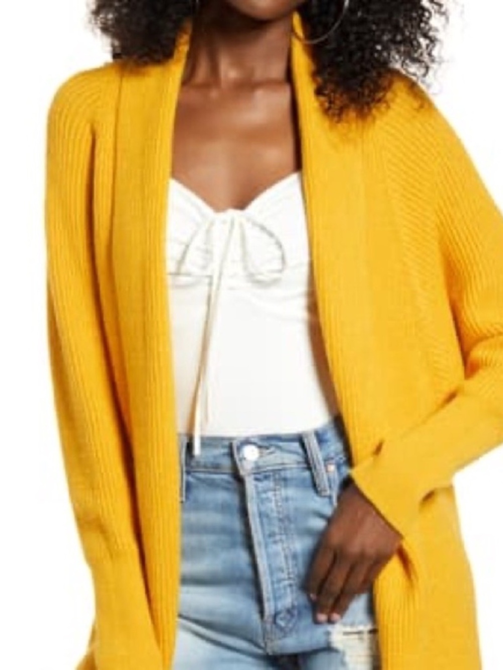 Leith Soft & Comfy Open-Front Mustard Yellow Knit Cardigan Sweater Size M